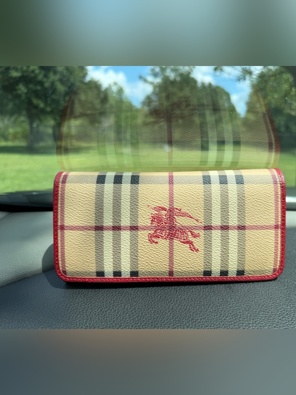 Burberry Beige Check Wallet with Red Trim